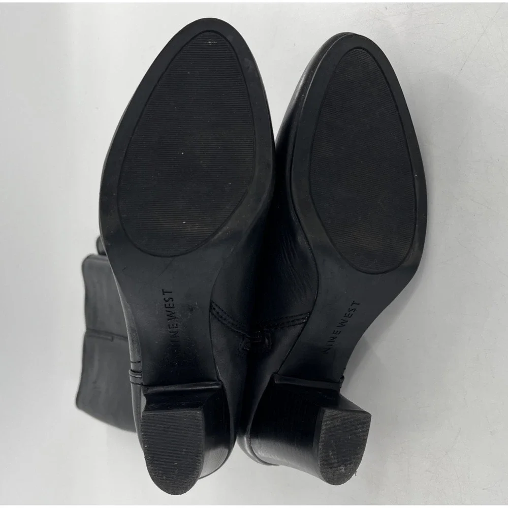 Nine West Knee High Leather Tall Dress Boots Black 9 Mid Heel Side‎ Zip Alysia